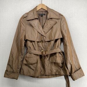 LAFAYETTE 148 NEW YORK Jacket 8 Metallic Short Trench Coat Belted Brown